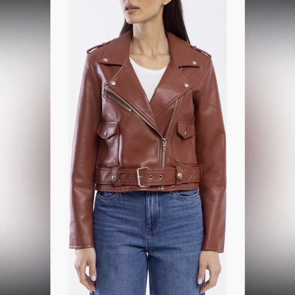 BLANK NYC Vegan Leather Belted Moto Jacket Size Small